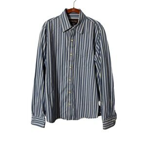 Ezra Fitch Mens Large Blue White Striped 100% Cotton Button Down Shirt L